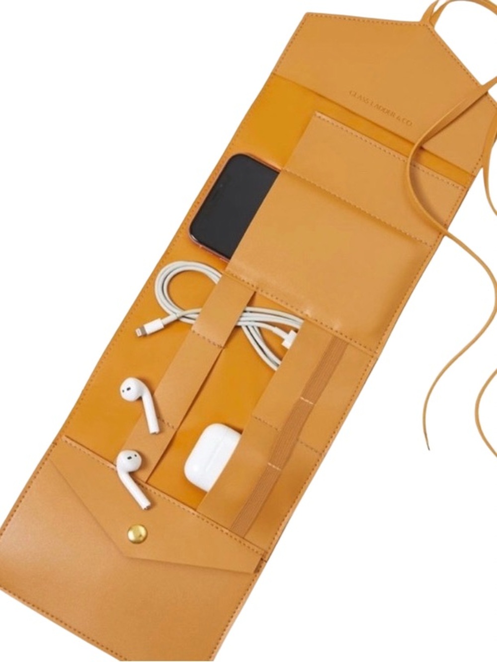 Glass Ladder & Co Katherine Tech Organizer Roll Honey Vegan Leather Travel Case